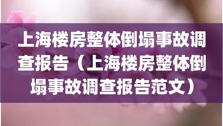 上海楼房整体倒塌事故调查报告（上海楼房整体倒塌事故调查报告范文）