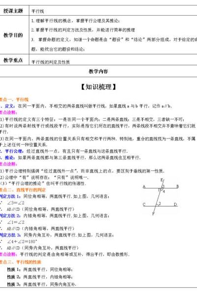 平行线的定义（平行线的定义和性质说课）