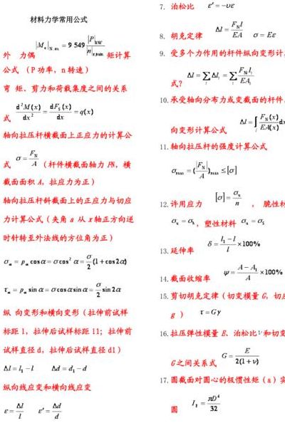 材料力学公式大全（材料力学公式大全pdf免费）