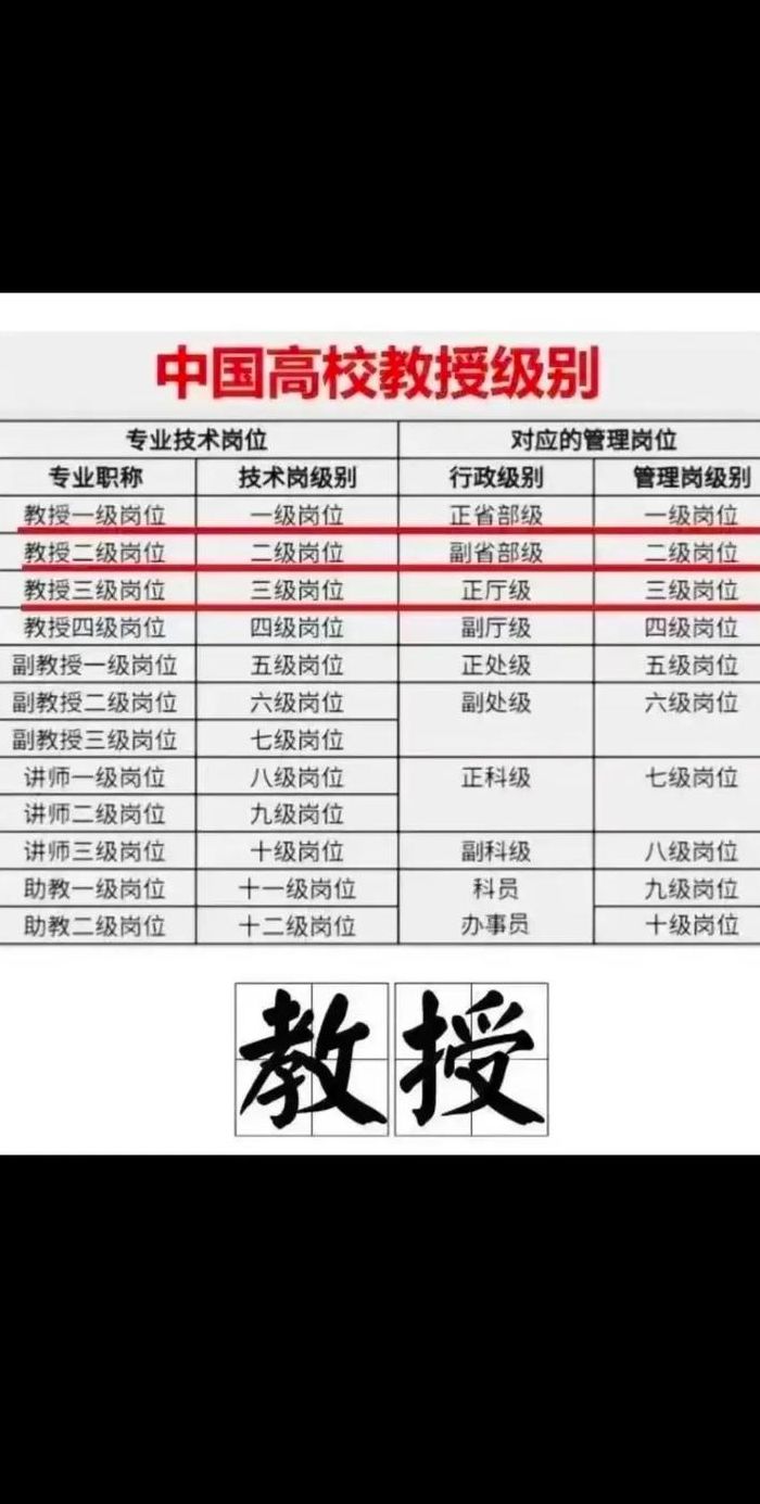 教授是什么级别（一二三四级教授对应行政级别）